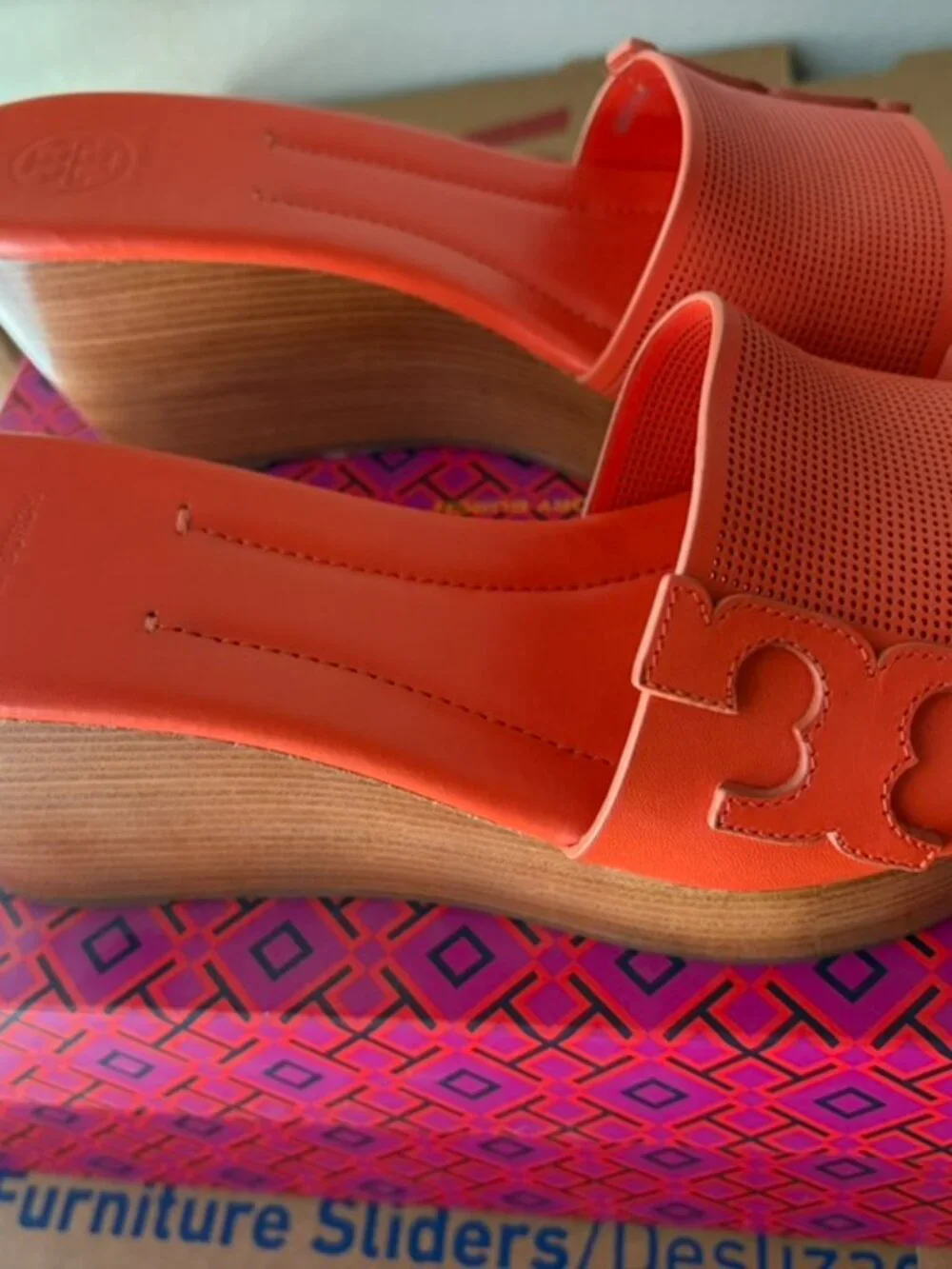 Tory Burch Ines 80mm Wedge Slide Sandals - Bright Orange
